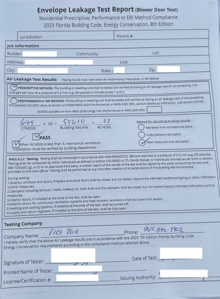 Envelope leakage test report